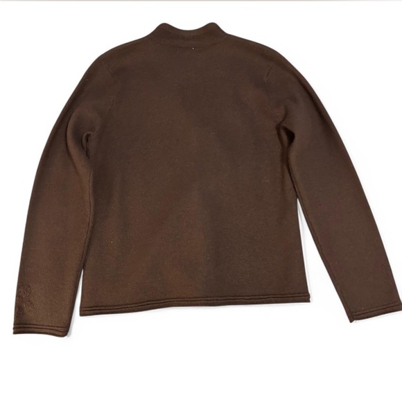 Charter Club 100% Merino Wool Brown Knit Sweater with Embroidery and Buttons - Picture 2 of 4